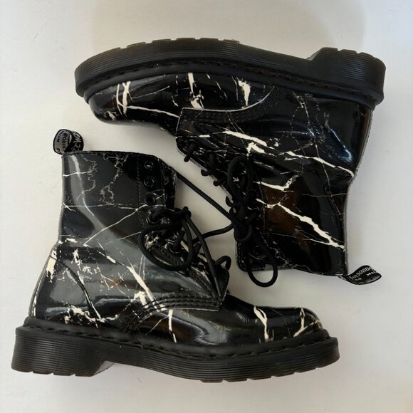 Dr. Martens Marble Boots 1460 Pascal Black White Print Lace Patent 4 EU 37 US 6 - Picture 5 of 7